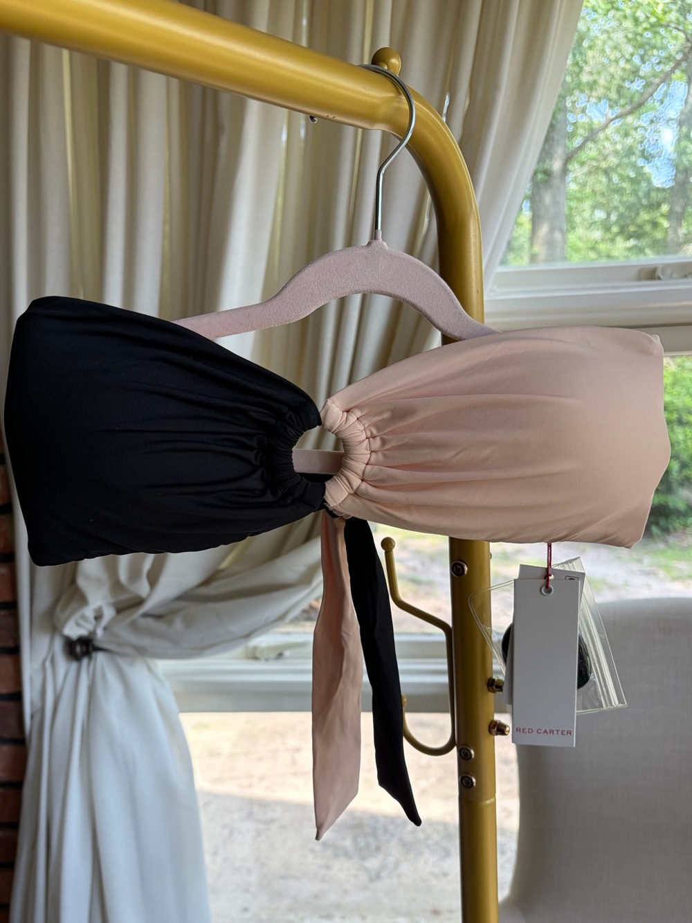 Colorblock Strapless Bandeau Top — Blush & Black